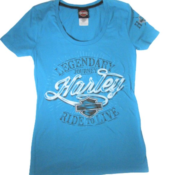 Harley Davidson Blue Legendary Journey Shirt Women's Size Small Virginia Beach - Picture 1 of 6